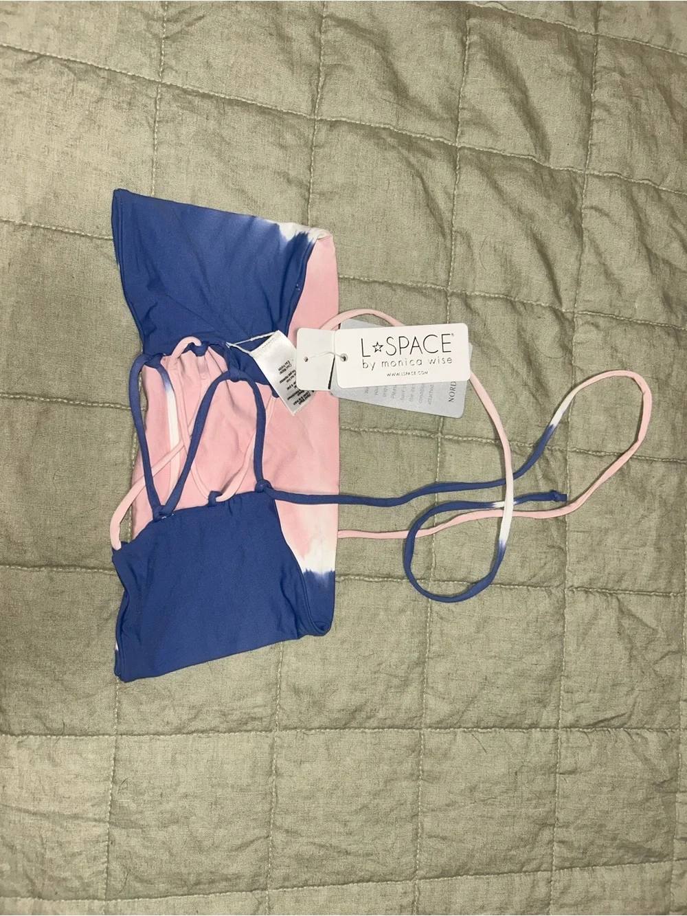 l*space Pink and Blue Tie-Dye Bandeau Bikini Top